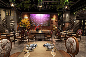 工業(yè)風(fēng)主題音樂(lè)餐廳裝修設(shè)計(jì)全景圖