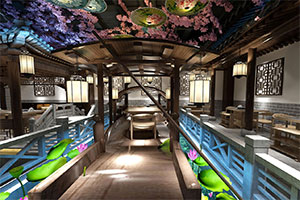 高端銅火鍋餐飲店裝修設(shè)計(jì)全景效果圖