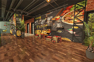 工業(yè)風(fēng)披薩店裝修設(shè)計(jì)全景案例