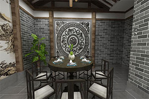 復(fù)古式餐飲店包廂裝修設(shè)計全景圖