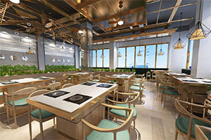 粥底火鍋店裝修設(shè)計全景圖